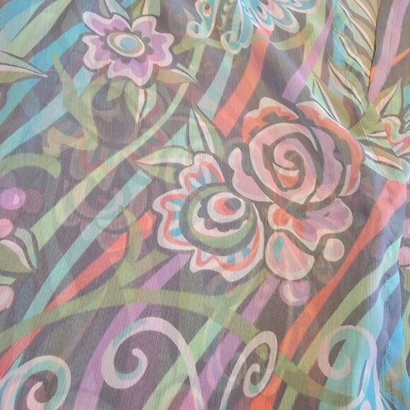Bob Mackie Wearable Art Vest Colorful Semi Sheer Cover Up Sz L Butterfly Floral - Picture 3 of 6